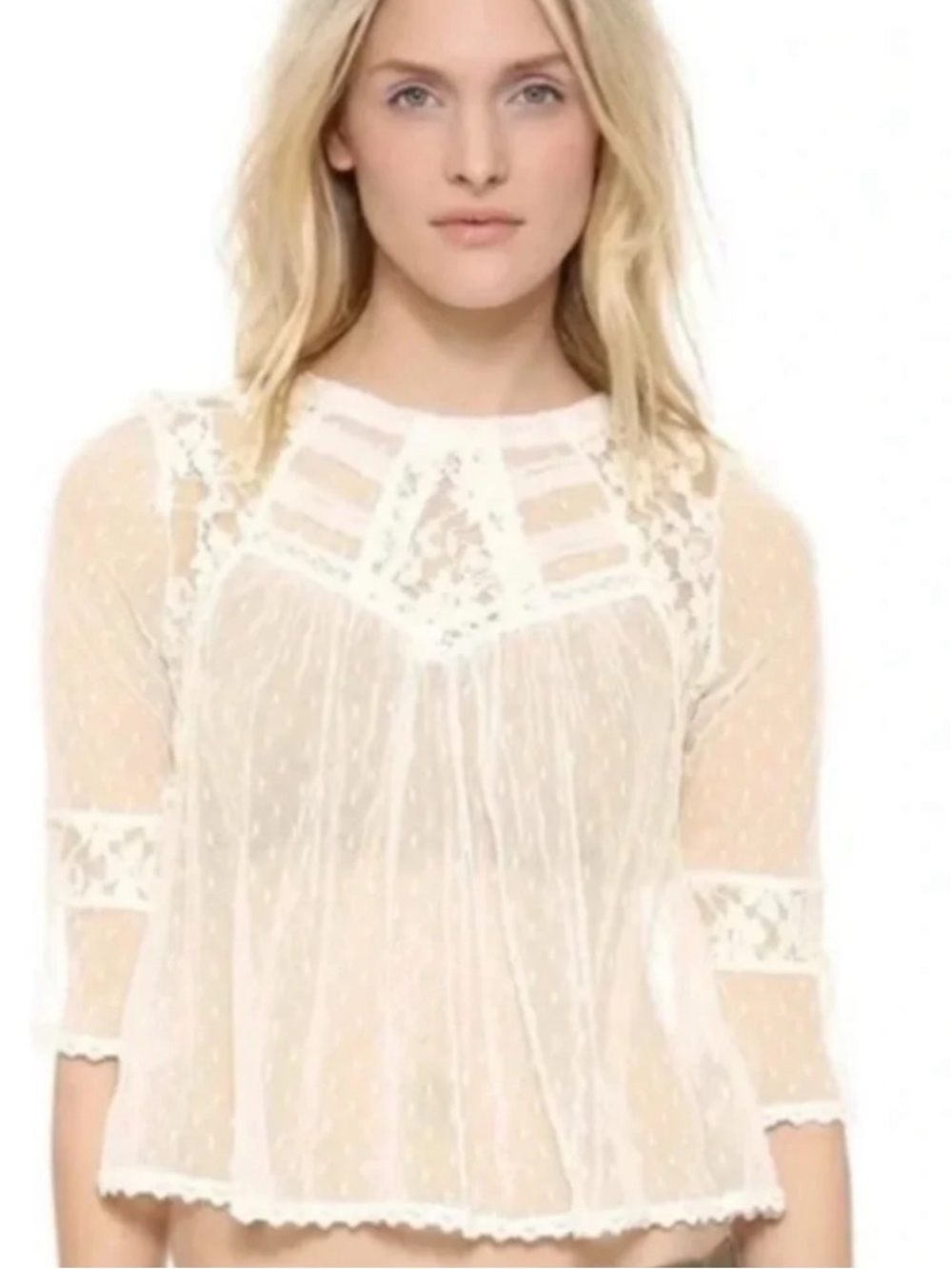 Free People Modern Romance Lace Blouse - Ivory - Small - Picture 2 of 14